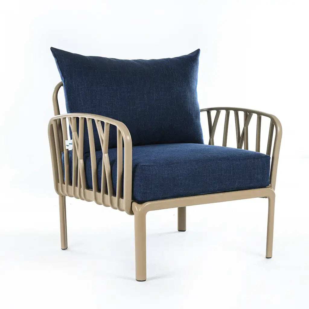 Blue cushions, Beige Furniture Traverse Chair โ Stylish & durable outdoor seating