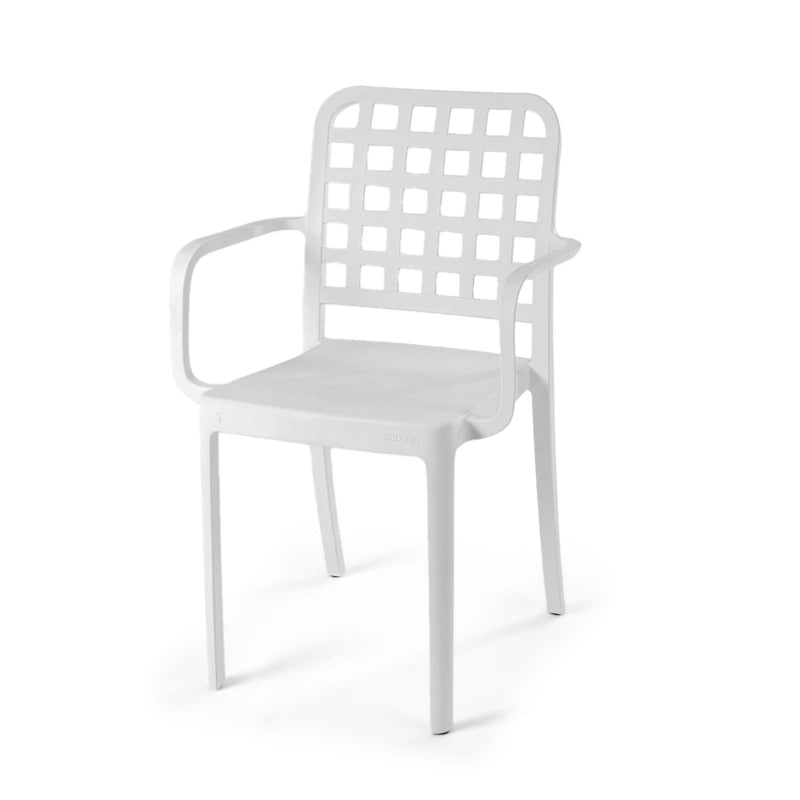 White Flexi-Square Armchair for Outdoor Furniture – Comfortable plastic chair designed for garden and patio seating