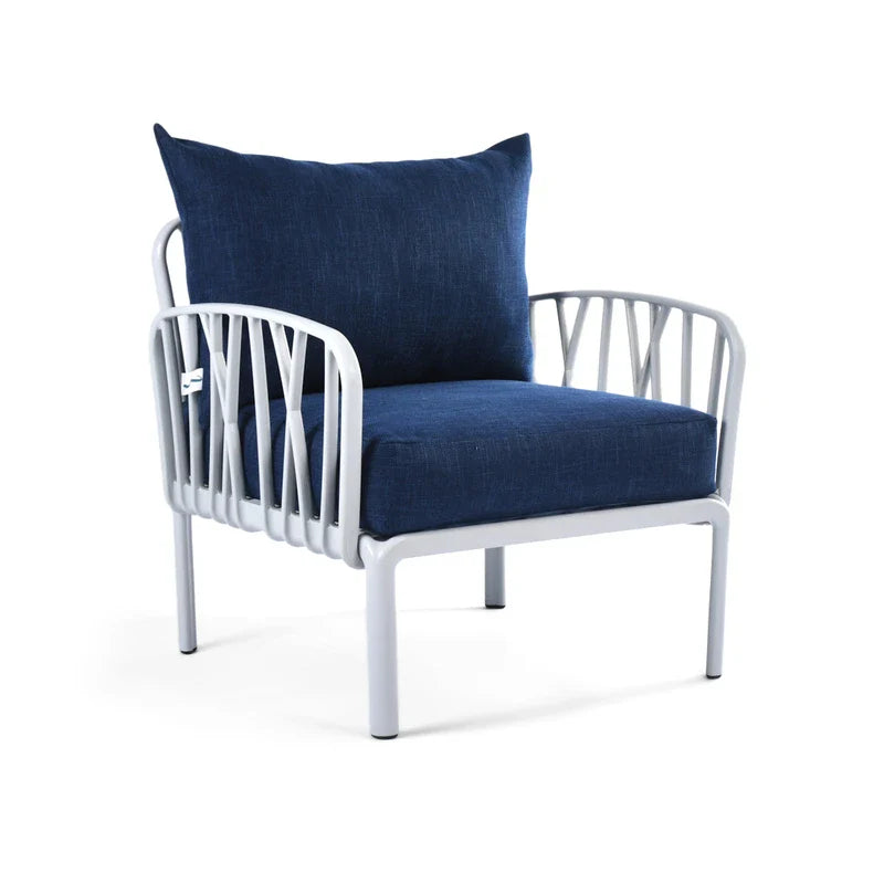 Blue cushions, Grey Furniture Traverse Chair โ Stylish & durable outdoor seating