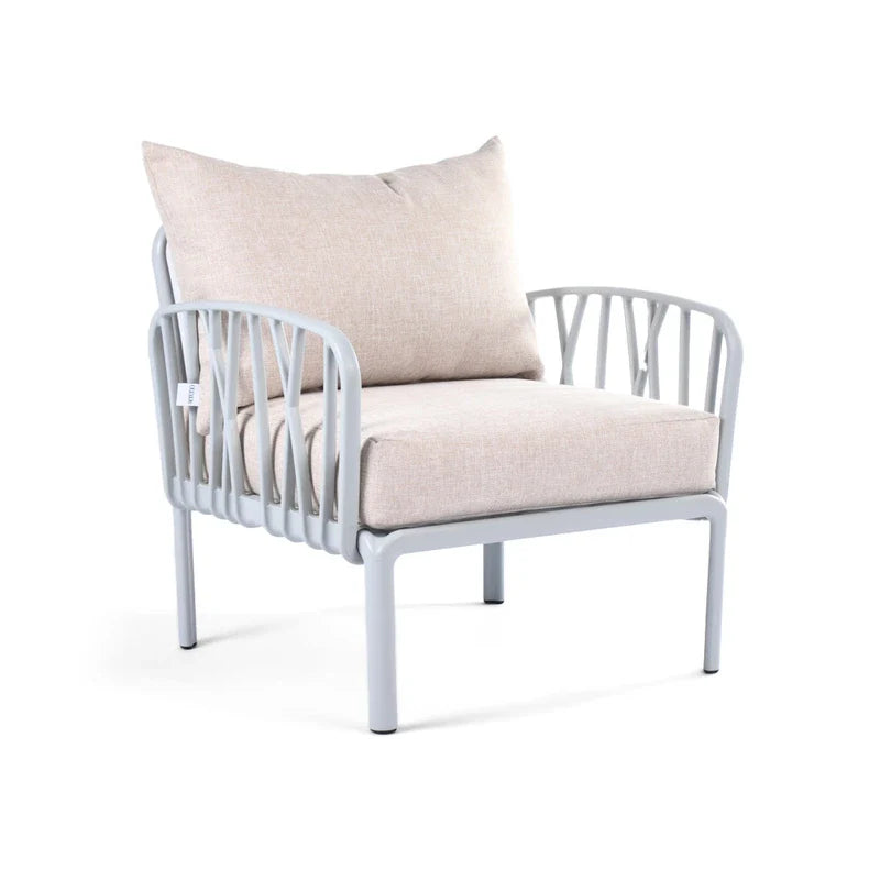 Beige cushions, grey Furniture Traverse Chair โ Stylish & durable outdoor seating