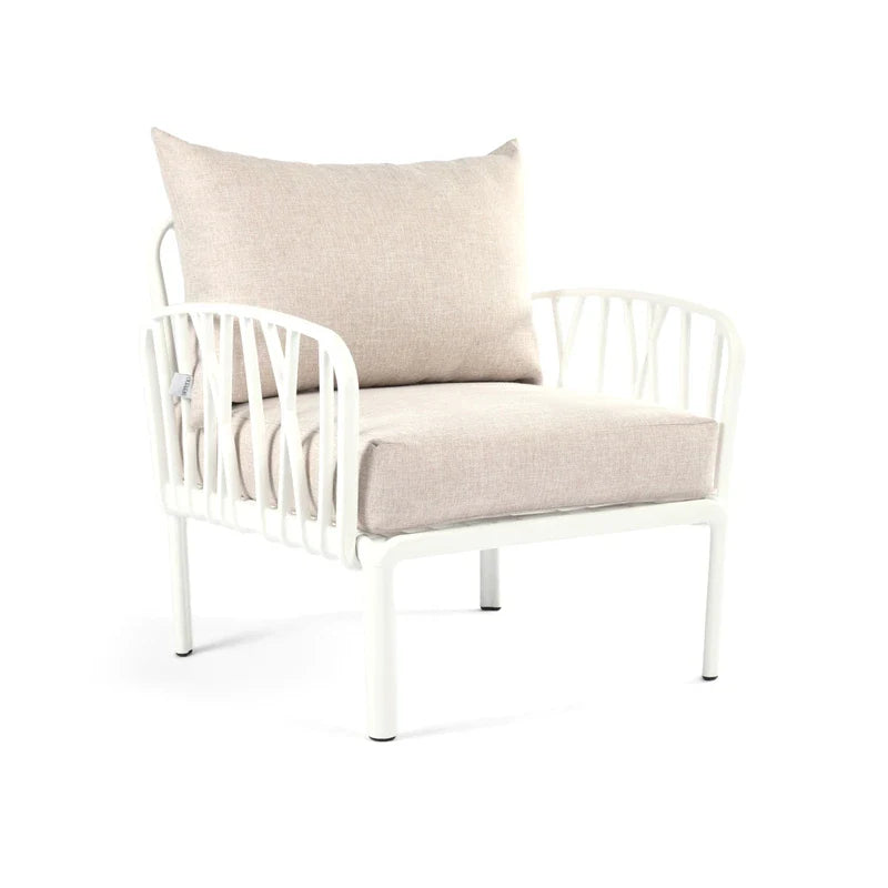 Beige cushions, white Furniture Traverse Chair โ Stylish & durable outdoor seating