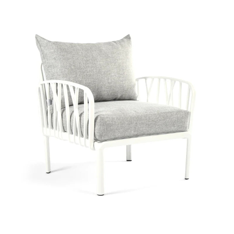 grey cushions, white Furniture Traverse Chair โ Stylish & durable outdoor seating