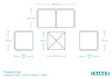 Traverse Set ( Two Seaters Sofa + Two Arm Chairs + Table) - Dimensions