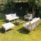 Traverse Two Seaters Sofa + 2 Seaters Sofa without Arm Rests + Chair + Pouf + Table for Outdoor Furniture – Complete outdoor set with two-seater sofas, chair, pouf, and table.