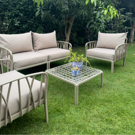 Traverse Set (Two Seaters Sofa + Two Arm Chairs + Table) for Outdoor Furniture – Complete outdoor set with sofa, two armchairs, and a table.