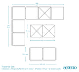 Traverse Set (4 Seaters L-Shape Sofa WO arm rests + 3 Tables + Pouf + 2 Seaters sofa) - Dimensions