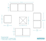 Traverse Three Seaters Sofa + 2 Seaters Sofa + Chair + 2 Pouf + Table - Dimensions