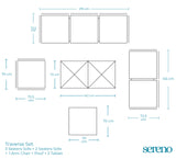 Traverse Three Seaters Sofa + 2 Seaters Sofa + Chair + Pouf + 2 Tables - Dimensions