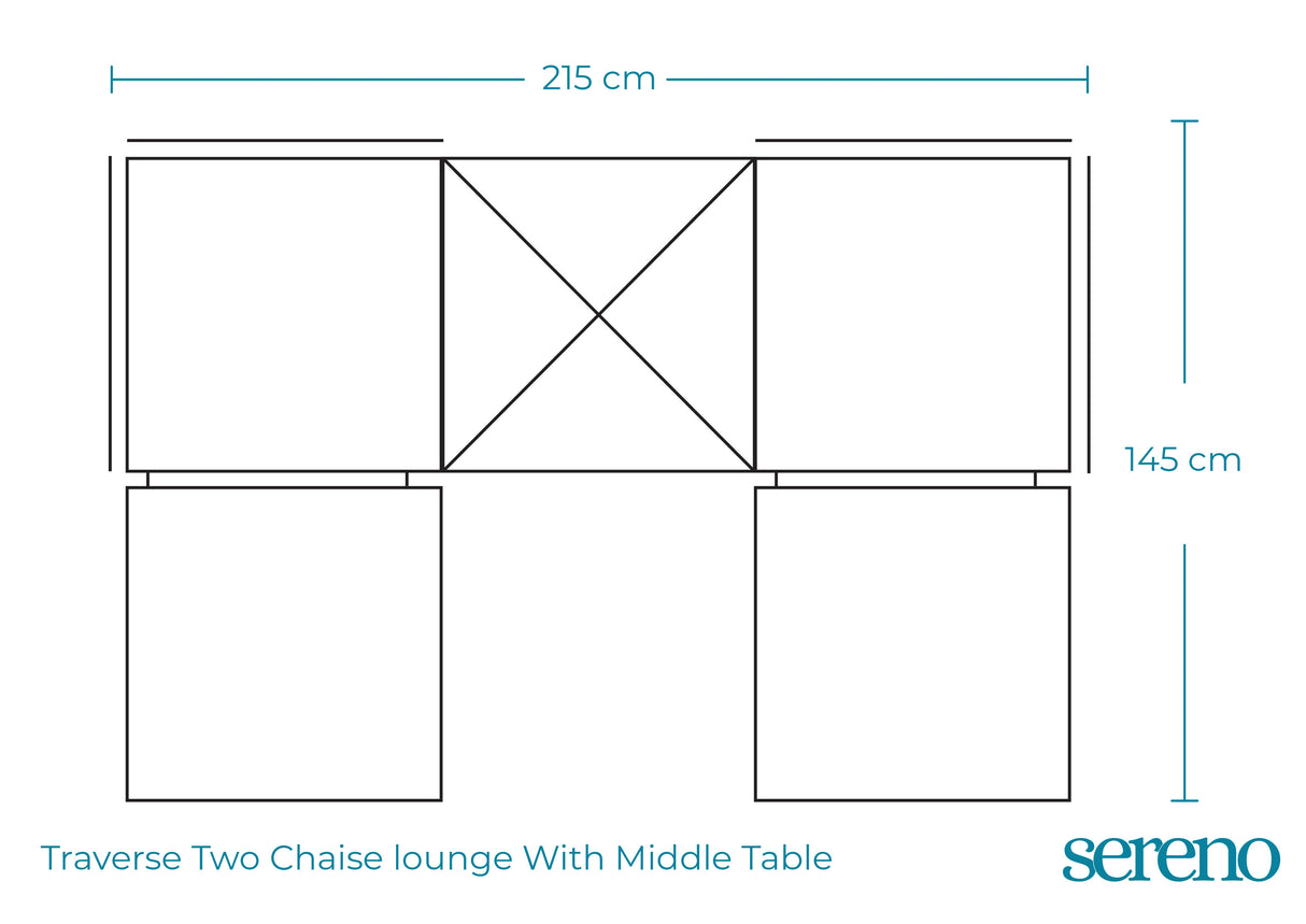 Traverse Two Chaise lounge With Middle Table - Dimensions