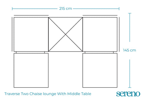 Traverse Two Chaise lounge With Middle Table - Dimensions