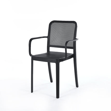 Black Flexi-Dot Armchair for Outdoor Furniture – Modern plastic chair with armrests for outdoor relaxation