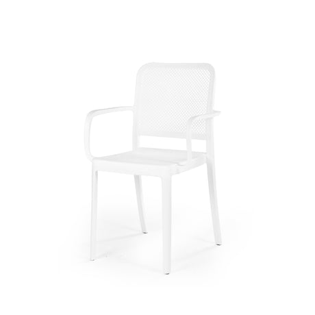 White Flexi-Dot Armchair for Outdoor Furniture – Modern plastic chair with armrests for outdoor relaxation
