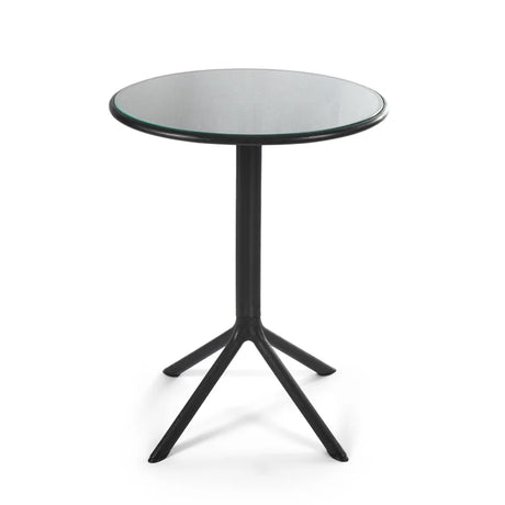 Dot Round Table 60 with Glass – Round dining table with glass top for outdoor use.