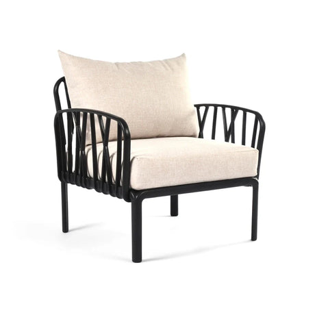 beige cushions, Black Furniture Traverse Chair – Stylish & durable outdoor seating
