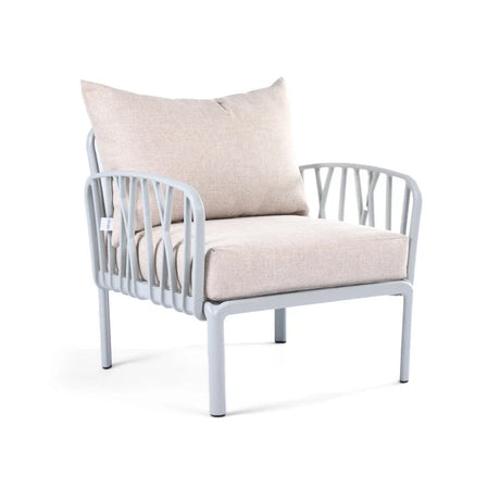 Beige cushions, grey Furniture Traverse Chair – Stylish & durable outdoor seating