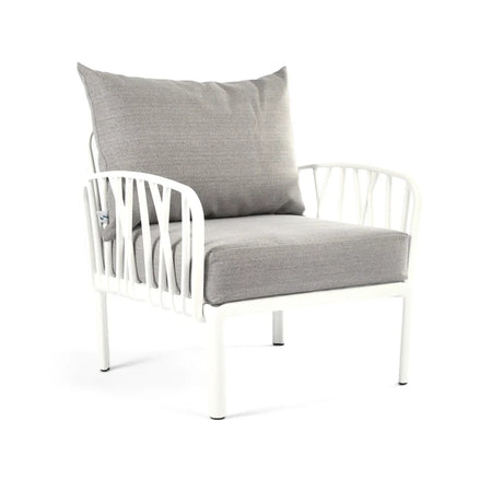 light grey cushions, white Furniture Traverse Chair – Stylish & durable outdoor seating