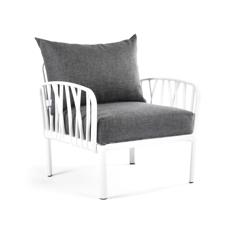 dark grey cushions, white Furniture Traverse Chair – Stylish & durable outdoor seating