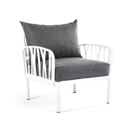 dark grey cushions, white Furniture Traverse Chair – Stylish & durable outdoor seating